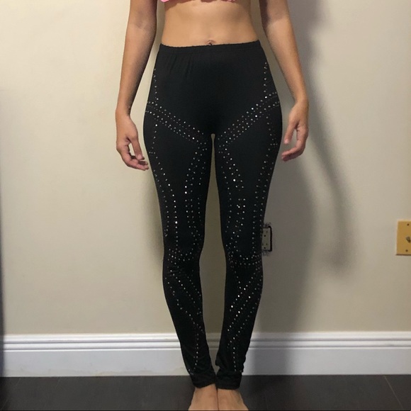 Black Leggings Silver Studs 